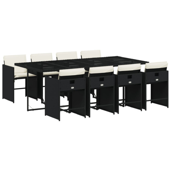 Set de comedor de jardín 9 pzas y cojines ratán sintético negro M 2