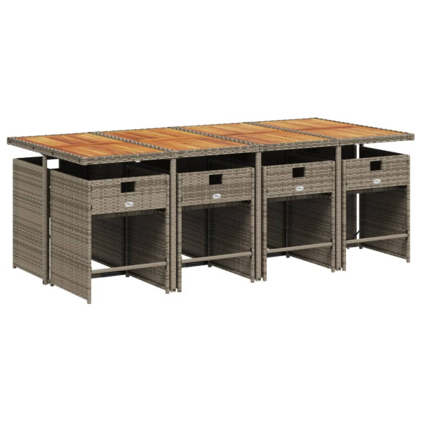 Set comedor jardín 9 pzas y cojines ratán sintético gris M 3