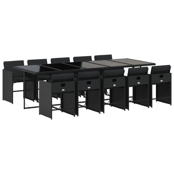Set de comedor jardín 11 pzas con cojines ratán sintético negro M 2