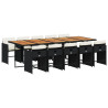 11 pcs conjunto de jantar p/ jardim c/ almofadões vime PE preto 2
