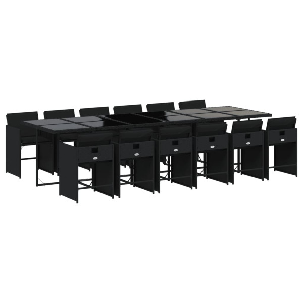 13 pcs conjunto de jantar p/jardim com almofadões vime PE preto M 2