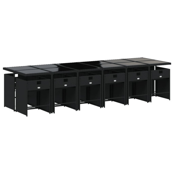 Set comedor de jardín con cojines 13 pzas ratán sintético negro M 3