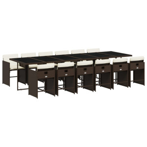 Set muebles de jardín 13 pzas y cojines ratán sintético marrón H