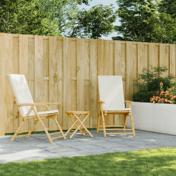 Juego bistró plegable de bambú 3 pzas con cojines blanco crema M 3