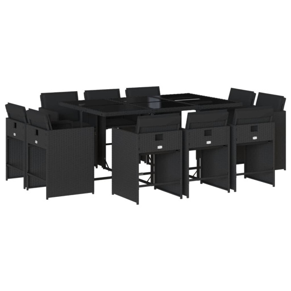 Set de comedor jardín 11 pzas con cojines ratán sintético negro M 2