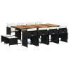 Set comedor de jardín con cojines 13 pzas ratán sintético negro 2