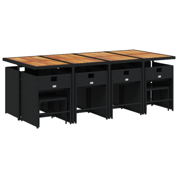 Set comedor de jardín con cojines 13 pzas ratán sintético negro M 3