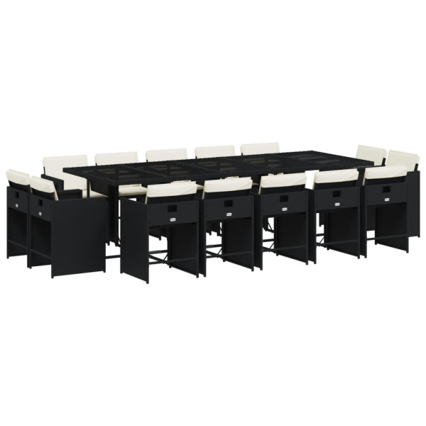 15 pcs conjunto de jantar p/jardim com almofadões vime PE preto M 2