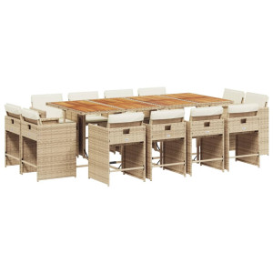 13 pcs conjunto de jantar p/ jardim com almofadões vime PE bege H