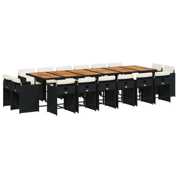 Set de muebles jardín 17 pzas con cojines ratán sintético negro M 2