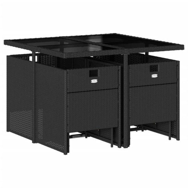 9 pcs conjunto de jantar p/ jardim c/ almofadões vime PE preto M 3