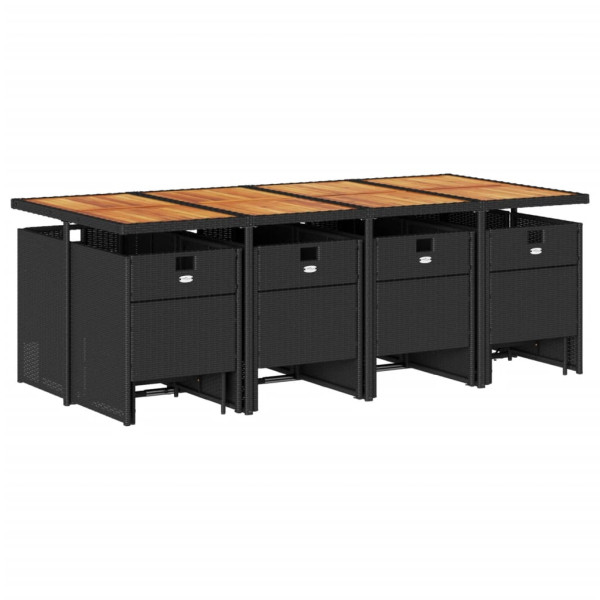 Set comedor de jardín con cojines 13 pzas ratán sintético negro M 3