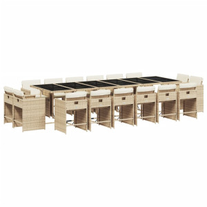 17 pcs conjunto de jantar p/ jardim c/ almofadões vime PE bege H