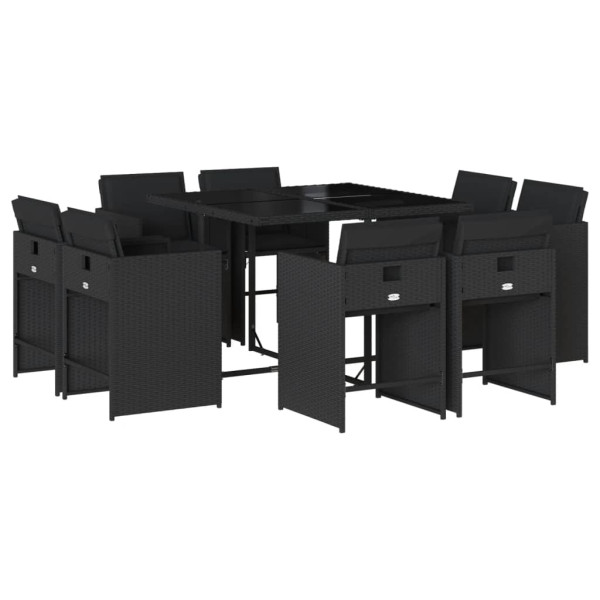 Set de comedor de jardín 9 pzas y cojines ratán sintético negro M 2