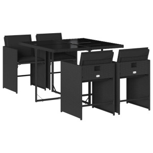 Set de muebles jardín 5 pzas con cojines ratán sintético negro H