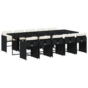 11 pcs conjunto de jantar p/ jardim c/ almofadões vime PE preto H