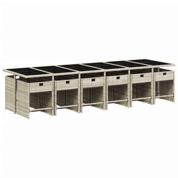 13 pcs conj. jantar jardim c/ almofadões vime PE cinzento-claro M 3