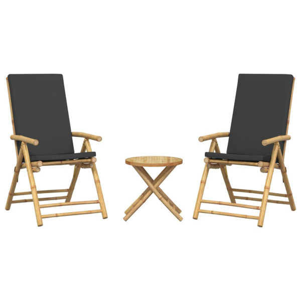 3 pcs conjunto bistrô dobrável c/ almofadões cinza escuro bambu M 4