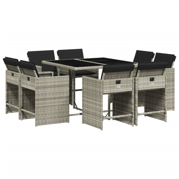 Set comedor de jardín 9 pzas cojines ratán sintético gris claro M 2