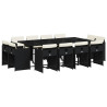13 pcs conjunto de jantar p/jardim com almofadões vime PE preto 2