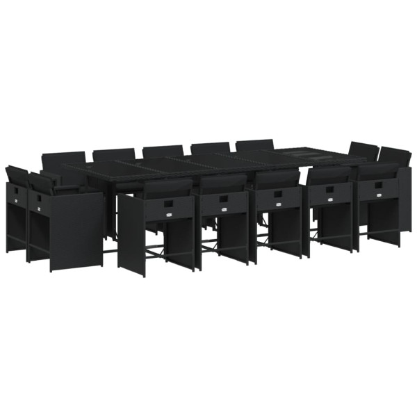 15 pcs conjunto de jantar p/jardim com almofadões vime PE preto M 2