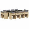 Set comedor de jardín con cojines 13 pzas ratán sintético beige 2