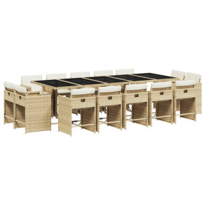 15 pcs conjunto de jantar p/ jardim com almofadões vime PE bege H