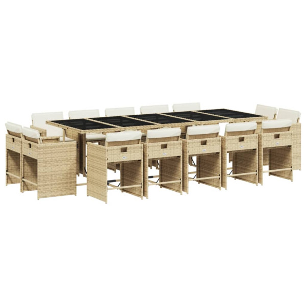Set comedor de jardín con cojines 15 pzas ratán sintético beige M 2