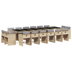 11 pcs conj. jantar jardim c/ almofadões vime PE bege misturado H