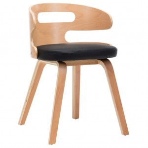 Silla de comedor de madera curvada y cuero sintético negro H