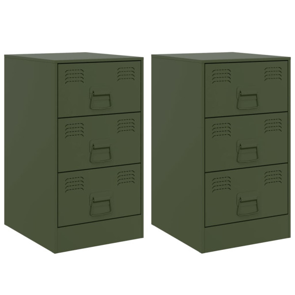 Mesas de cabeceira 2 pcs 34.5x39x62 cm aço verde azeitona M 2