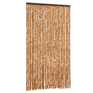 Cortina antimoscas chenilla ocre y blanco 118x220 cm H