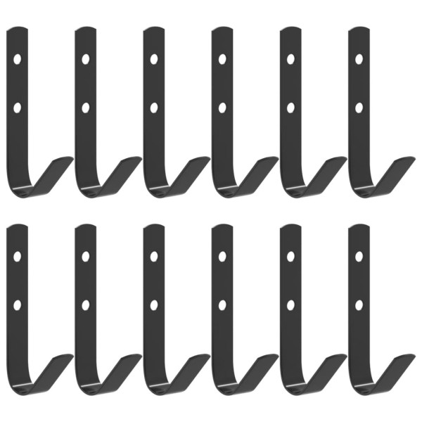 Ganchos de parede formato de J 12 pcs aço preto M 2