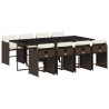 Set comedor para jardín 9 pzas y cojines ratán sintético marrón 2