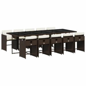 11 pcs conjunto jantar p/ jardim c/ almofadões vime PE castanho H