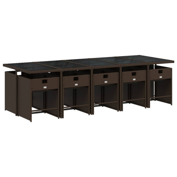 Set comedor de jardín 11 pzas y cojines ratán sintético marrón M 3