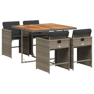 5 pcs conjunto de jantar p/ jardim c/ almofadões vime PE cinza H