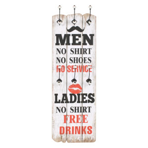 Perchero de pared MEN LADIES con 6 ganchos 120x40 cm H