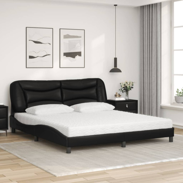 Cama com colchão 180x200 cm couro artificial preto M 3