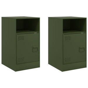 Mesas de cabeceira 2 pcs 34.5x39x62 cm aço verde azeitona H