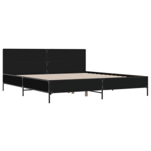 Estructura de cama madera de ingeniería y metal negro 200x200cm H