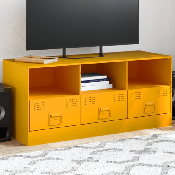 Mueble para TV de acero amarillo mostaza 99x39x44 cm D