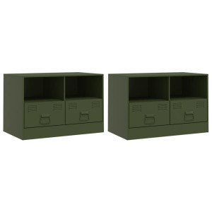 Muebles para TV 2 unidades acero verde oliva 67x39x44 cm H