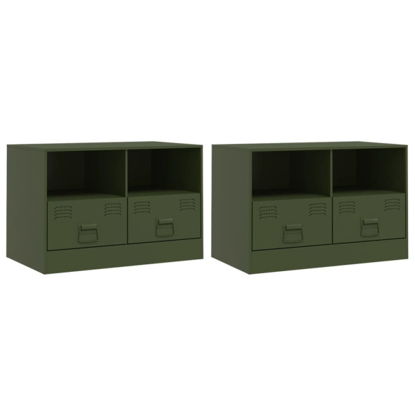 Muebles para TV 2 unidades acero verde oliva 67x39x44 cm M 2