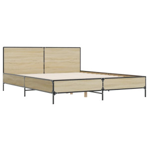 Estructura cama madera ingeniería metal roble Sonoma 140x200 cm H