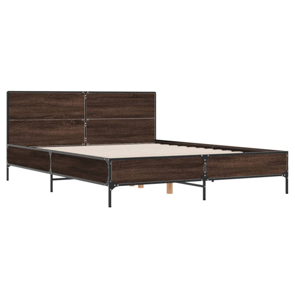 Estructura cama madera ingeniería metal marrón roble 160x200 cm M 2