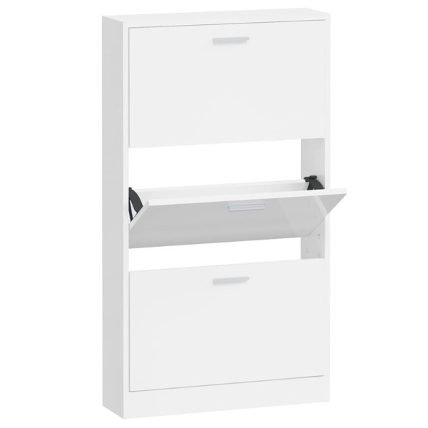 Mueble zapatero madera contrachapada blanco brillo 59x17x108 cm M 2
