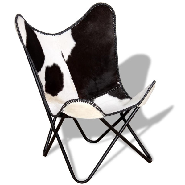 Silla mariposa de cuero auténtico negro y blanco M 2