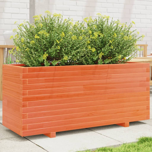 Jardinera madera maciza de pino marrón cera 110x40x49.5 cm D
