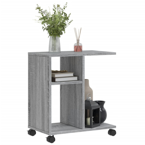Mesa auxiliar ruedas madera ingeniería gris Sonoma 50x30x55 cm M 4